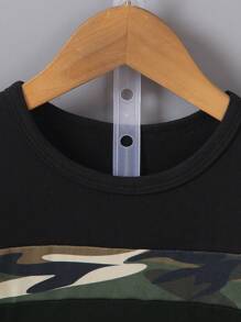 2pcs/Set Young Boy Camouflage Print Colorblock Short Sleeve T-Shirt And Shorts Set, Summer