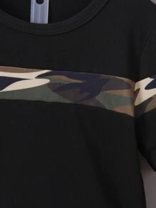 2pcs/Set Young Boy Camouflage Print Colorblock Short Sleeve T-Shirt And Shorts Set, Summer