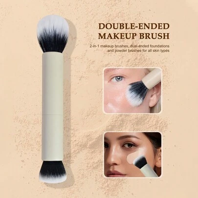 1pc Dual-Ended Makeup Brush, Multi-Functional Makeup Brush Suitable For Foundation, Concealer, Highlighter, Blush, Etc. Holiday Makeup Brush.,Giveaways