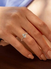 1枚闪亮双心订婚戒指、结婚戒指、女士承诺戒指、永恒戒指、情人节送给她的优雅珠宝礼物 - 銀色 - 查看 4