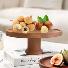 1 pieza Pedestal para pastel con cubierta de cúpula, diseño de acrílico transparente resistente a grietas, base de exhibición de madera, apto para pasteles, tartas y repostería - color madera - Ver 2