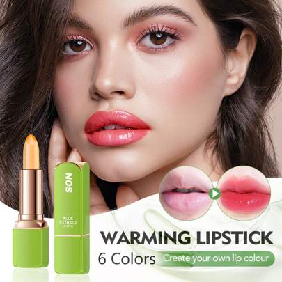 6 件装芦荟唇彩变色唇膏套装绿色 PH 唇膏变色水晶花果冻唇膏光泽染色化妆套装女士防水