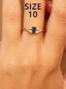 1 pieza Anillo de estilo vintage de plata de ley 925 con zirconia cúbica azul rectangular, regalo de joyería elegante para mujeres, adecuado para uso diario, fiestas y festivales