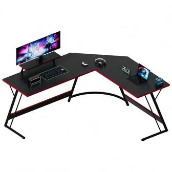 HOMALL Gaming Desk 130cm White Computer Desk With Monitor Stand For Home And Office