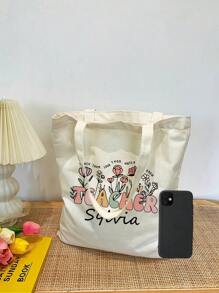 Custom Made Teacher Appreciation Gift Women Tote Bag, Custom Your Name Paper Prints Personalized Tote Bag, Handbag, Shopping Bag, Bento Bag Letter Portable, Multifunction, Versatile, Large Capacity For School, For Business/Commute/Work/Office, Portable, Multifunction, Versatile, Large Capacity, Lightweight, Functional, Practical, All-Purpose, Vacay Vibes/Vacation, For Outdoors/Outings/Climbing, For Business/Commute/Work/Office, Beach Bag, Thank You Teacher Gifts - Multicolor - View 2