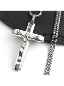 Jesus Cross Crucifix Pendant Necklace For Men Stainless Steel Gold Color Christian Coffee Bean Chain,Father's Day Gift, The Perfect Gift For Family And Friends