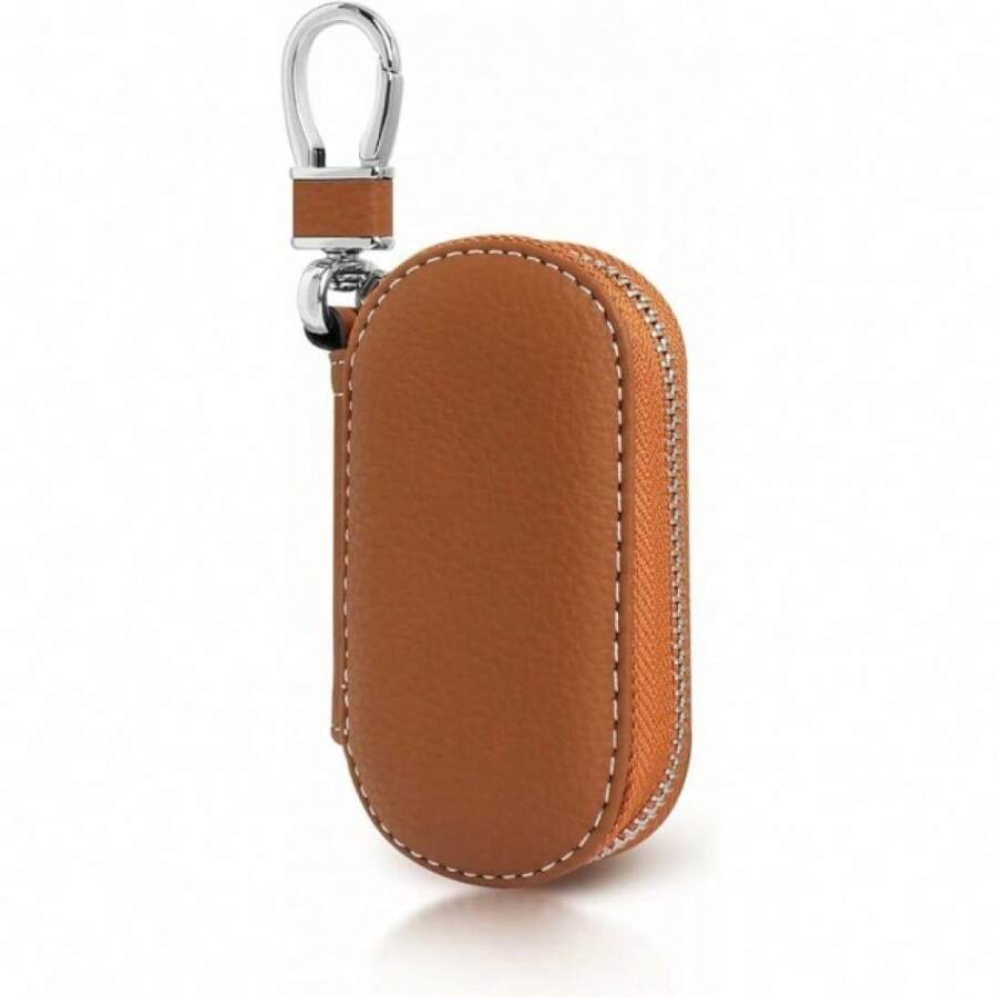 Key Holder Pouch, Retro PU Leather Car Key Holder With Zipper, Key Cases For Men - Brown - View 1