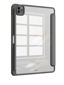 1pc Black Tri-Fold Silicone Foldable Pad Case, Slim Stand Shockproof Anti Fall Pen Holder Anti-Fall Tablet Cover Compatible With Apple IPad Mini 4/5/6, 9.7/10.2/10.5 Inches, Air 4/5/6, 10th Generation, 10.9 Inches, Pro 11 Inches, Air 11(M2) , Air 13 And Pro 11(M4) Models. Clear Back Cover With High Transparency For DIY Personalization - Black - View 12