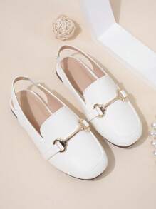 1 paire de sandales plates à bout fermé pour filles, en PU à semelle souple anti-dérapante, convient pour l'été