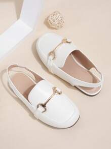 1 paire de sandales plates à bout fermé pour filles, en PU à semelle souple anti-dérapante, convient pour l'été