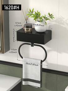 1 pieza Toallero de hotel, Portarrollos de toallas públicas, Estante de almacenamiento de toallitas húmedas, Percha para toallas de mano, Estante de almacenamiento montado en la pared, Adecuado para baño y escena de baño - Negro - Ver 13