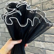 1 件波浪形薄纱蛋糕花包装，带人造珍珠装饰，皱纹欧根纱丝带用于鲜花包装，花束礼品包装网，适用于生日、婚礼、母亲节、教师节和情人节