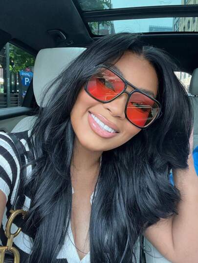 1pc Double Bridge Aviator Fashion Glasses, & Fashionable Eyewear Suitable For Daily, Outdoor, Driving, Travel & Party Spring Summer Bright Colors For Summer Beach Vacation,Outdoor,Travel