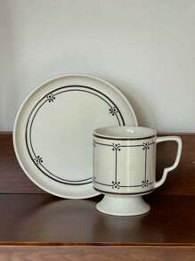 1 套复古棕色线条陶瓷杯碟，复古咖啡杯盘套装，早餐杯，下午茶杯，小吃盘，送给朋友的高端礼物，适合家庭，餐厅，咖啡厅返校 - 棕色 - 查看 8