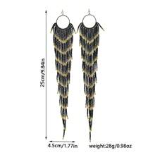 Long Beaded Tassel Earrings, Black Gold Seed Bead String Earrings, Bohemian Style Handmade Glass Bead Woven Women Jewelry Pendant, Suitable For Daily Wear And Holiday Gifts
