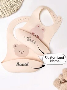 1pc Custom Silicone Baby Bib, Soft Adjustable Waterproof Anti-Dirty Anti-Leakage Bib With Cute Bunny & Teddy Bear Design, Suitable For All Seasons - Multicolor - View 2