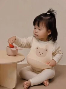 1pc Custom Silicone Baby Bib, Soft Adjustable Waterproof Anti-Dirty Anti-Leakage Bib With Cute Bunny & Teddy Bear Design, Suitable For All Seasons - Multicolor - View 4