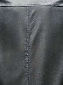 Non-Stretch Regular Fit Men's Casual Hooded Leather Jacket With Zipper, Solid Color, Polyester Fiber, Pockets - GSON Style
