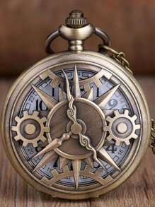 1 件古董蒸汽朋克青铜镂空齿轮机芯石英怀表吊坠礼物带链袋