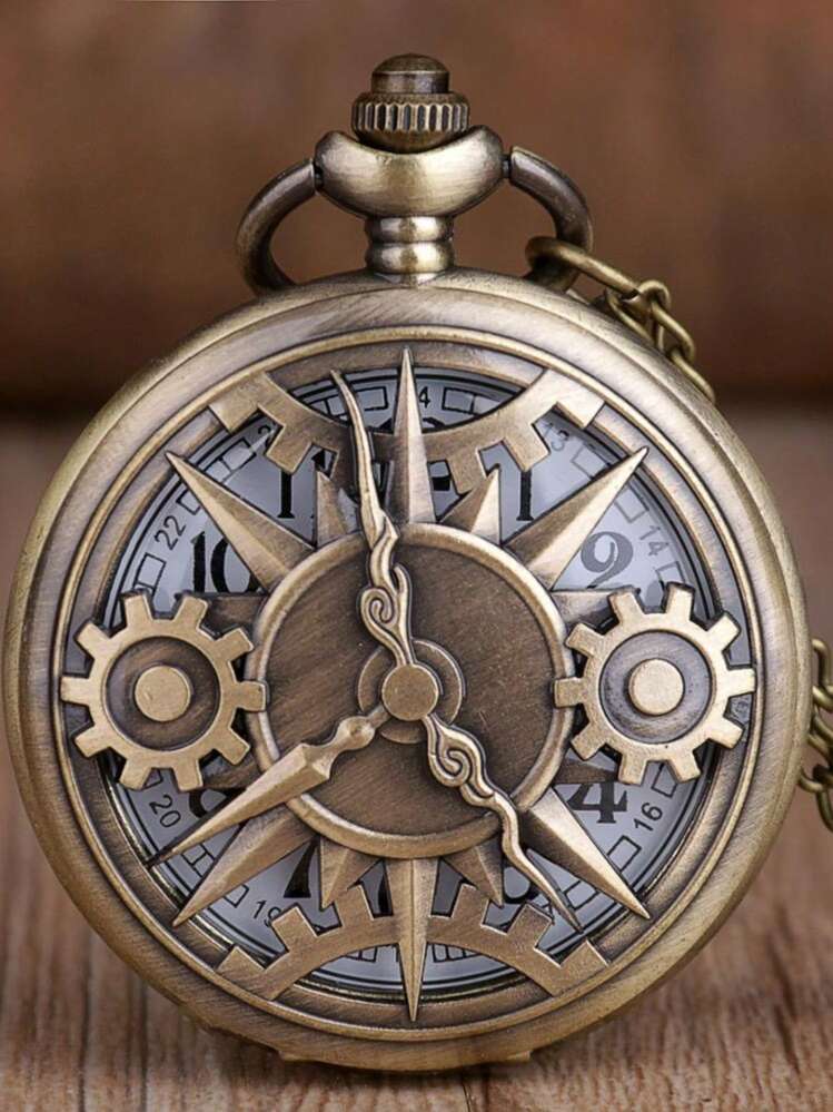 1 chiếc đồng hồ bỏ túi thạch anh phong cách Steampunk bằng đồng thau rỗng cổ điển có mặt dây chuyền làm quà tặng kèm túi xích - Đồng - Xem 4
