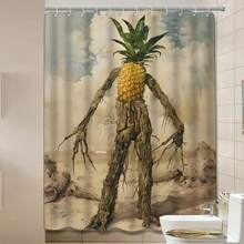 1pc Oil Painting Desert Pineapple Tree Print Pattern,Bathroom Decoration, Bathroom Partition, Room Decoration, Shower Curtain With 12 Hooks, Suitable For All Seasons, Winter Outdoor, New Year Spring Festival Valentine's Day - Multicolor - View 2