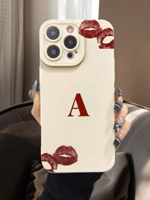 Red Lip Uppercase A Liquid Silicone Mobile Phone Case Full-Body Protection Shockproof Anti-Fall TPU Soft Rubber Case Compatible With IPhone - Multicolor - View 3