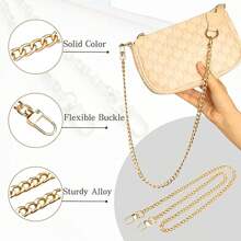 Golden Chain For Purse Handbags, 47" Flat Chain Strap For Crossbody Bag, Replacement Chain Link Strap, With Metal Buckles