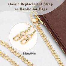 Golden Chain For Purse Handbags, 47" Flat Chain Strap For Crossbody Bag, Replacement Chain Link Strap, With Metal Buckles