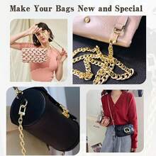 Golden Chain For Purse Handbags, 47" Flat Chain Strap For Crossbody Bag, Replacement Chain Link Strap, With Metal Buckles