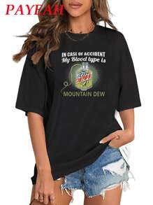PAYEAH In Case Of Accident My Blood Type Is Mountain Dew T-Shirt 1 Pcs 220g Heavy Cotton T Shirt - Black - View 1