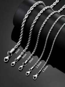 3mm Stainless Steel Silver Twist Chain Necklace, Suitable For Men And Women, Silver And Gold Tone Chain, 18/20/22/24 Inches, Christmas, New Year, Holiday, Birthday Gift - Multicolor - View 5