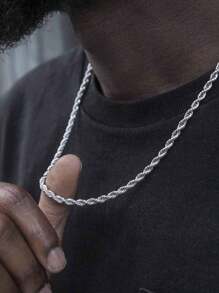 3mm Stainless Steel Silver Twist Chain Necklace, Suitable For Men And Women, Silver And Gold Tone Chain, 18/20/22/24 Inches, Christmas, New Year, Holiday, Birthday Gift - Multicolor - View 4