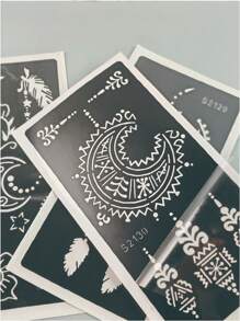 3 Sheets Hand Moon Flower Tattoo Hollow Template Stickers - Black - View 10