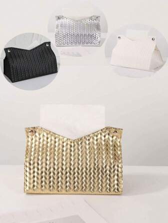 1 Piece Solid Color Wheat Fringe Herringbone Pattern PU Leather Waterproof Pressed Vertical Tissue Box Cover With Organizer Pouch For Living Room, Bedroom, Study Room, Home Stuff, Table, Home Decorations, Home Organization And Storage, Room Decor Bedroom, Kitchen Accessories, Kitchen Tools, Organizer Kitchen, Travel, Holiday, Tissue Box Holder, Napkin Holder, Festival Family Gathering, For Home Kitchen Dining Room, Decorative Box, Women Wedding Gift, Summer Travel Holiday Festival Must-Have