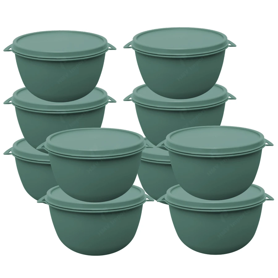 Kit 10 Potes Redondos 1000ml BPA Free com Tampa Organizador de Alimentos para Cozinha - Verde Militar - Visão 1