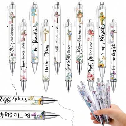 5/10/20/30/50pcs Christian Themed Pens, Women's Religious Ink Pens, Inspirational Slogan Pens, Bible Verse Ballpoint Pens, Fun Office Supplies, Push-Button Ink Pens, Unisex, Coworker Gifts, Back To School Essential