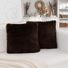 2pcs/Pack Fluffy Faux Fur Pillow Covers, Soft Plush Cushion Covers For Sofa, Bedroom, Decoration
