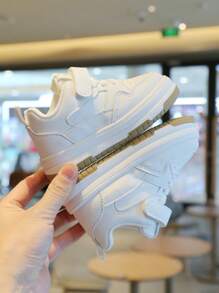 New Kids Casual Low-Top Sneakers, Soft Canvas Upper & Sole, Non-Slip, Toddler & Little Kids Athletic Shoes - White - View 3