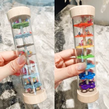 Juguete de sonajero de lluvia de madera con cuentas de arco iris y habilidades cognitivas y motoras tradicionales, regalos para niños