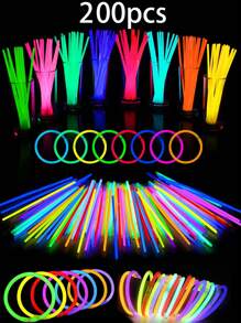 200PCS 8-Inch Party Glow Stick Set, Super Bright Glow Stick, High Quality, High Quality, Glow For 8~12 Hours, Can DIY Make Bracelets, Necklaces, Etc., Colorful Wedding Glow Stick, Suitable For Parties, Bars, Nightclubs, Glow Stick, Glow Party Supplies, Glow In The Dark, Gifts, Party Lighting Supplies, New Year Gifts,Party Decor