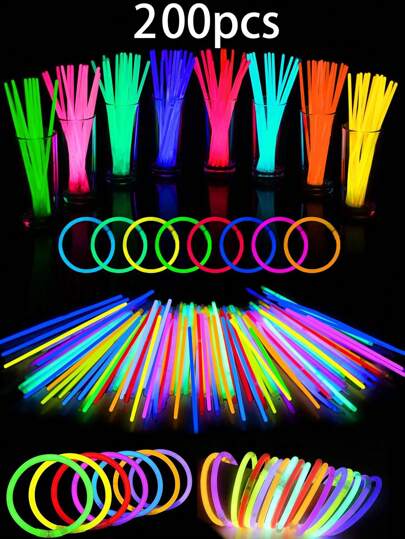 200 PCS Multicolor Glow Sticks Party Glow Stick,Party Decorations, Super Stick,Colorful Wedding Glow Stick,Continuous Glow For 8~12 Hours, Suitable For Parties, Concerts, Bars, Nightclubs, Glow Stick, Glow Party Supplies, Glow In The Dark, Light Up The Party Favors, Bracelet, Necklace, Neon, Wedding Party Glow Stick