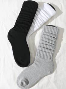 4 Pairs Solid Slouch Socks, Thick Simple & Warm Calf Socks For Fall & Winter, Women's Stockings & Hosiery
