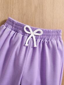 幼儿字母图案印花圆领运动衫和运动裤套装 - 紫色 - 查看 5