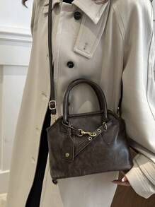 复古时尚百搭单肩手提包带扣腋下包秋冬 - 咖啡棕 - 查看 7