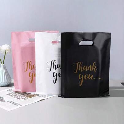 10/50/100 Pieces, Thank You Gift Bag, 3-Size (11.87 * 7.87in, 9.84 * 7.87in, 7.87 * 5.91in) Small Plastic Shopping Bag With Handle, Thank You Gift Bag, Party Store Bulk Commodity Bag