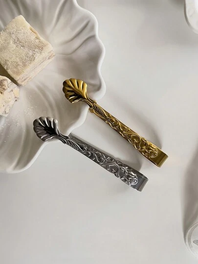 1 件不锈钢迷你美式金色浮雕玫瑰花冰块钳，咖啡店方糖钳，甜点，小吃品尝