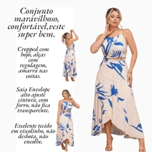 Women's Set Wrap Skirt And Cropped Top, Long Wrap Skirt And Tie-Back Top, Skirt + Cropped Top Set In Formal Dress, Formal Dress, Party Wear - 長裙 米色 葉色 藍色 - 查看 3
