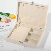 Nueva caja joyero de terciopelo con tapa abatible, estuche de almacenamiento y exhibición para aretes, anillos, collares y accesorios con cerradura