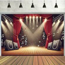 1pc Shiny Music Stage, Polyester Photography Backdrop, Birthday Banner Flag, Cake Table Photography Studio Party Decor And Portrait, Outdoor Celebration, Multi-Purpose, No Power Needed, Suitable For Garden, Lawn & Gardening Decoration