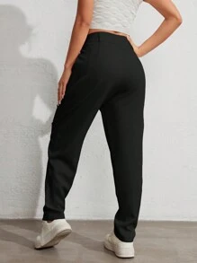 Women's Mid-Rise Pencil Pants With Cat Eye Button And Slit